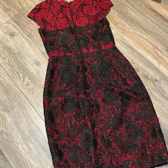 Monique Lhuillier Red/Black Lace Cocktail Dress - Picture 4 of 4